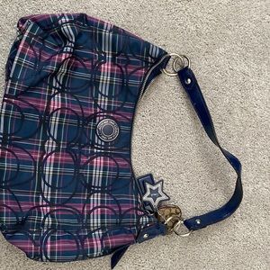 Coach bag with plaid purple and navy design